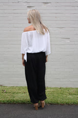 Harem Elastic Long Pant In Plain Black, White Or Taupe