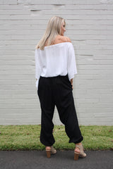 Harem Elastic Long Pant In Plain Black, White Or Taupe