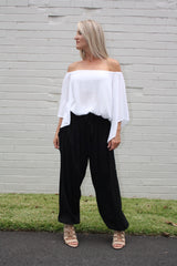 Harem Elastic Long Pant In Plain Black, White Or Taupe