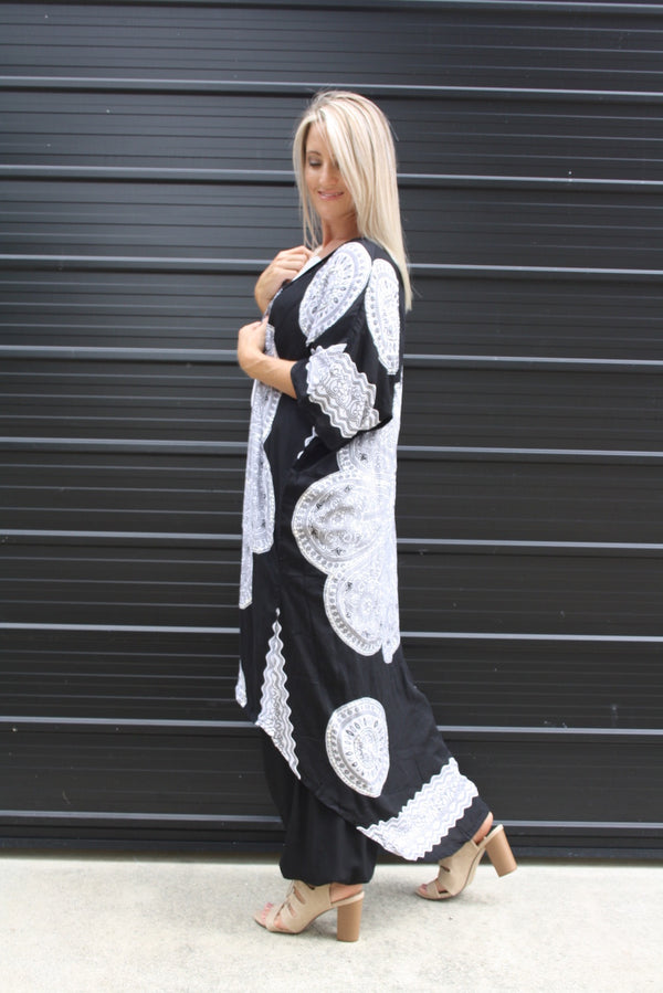 Black & White Bling Long Kimono