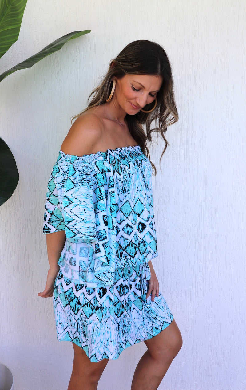 Holiday Dreaming Short Beach Dress/Top In Mint Diamond