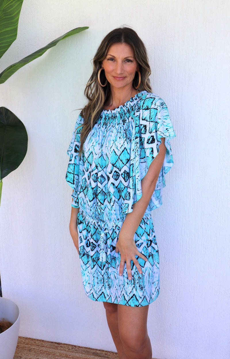 Holiday Dreaming Short Beach Dress/Top In Mint Diamond