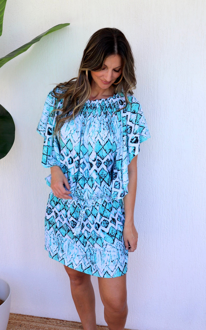 Holiday Dreaming Short Beach Dress/Top In Mint Diamond