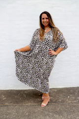 Long Kaftan In Black Leopard