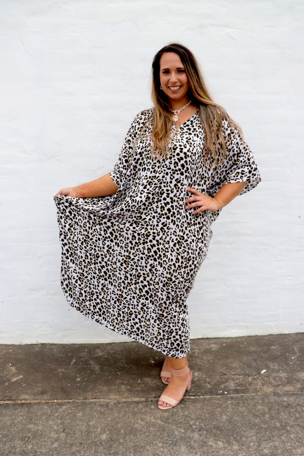 Long Kaftan In Black Leopard