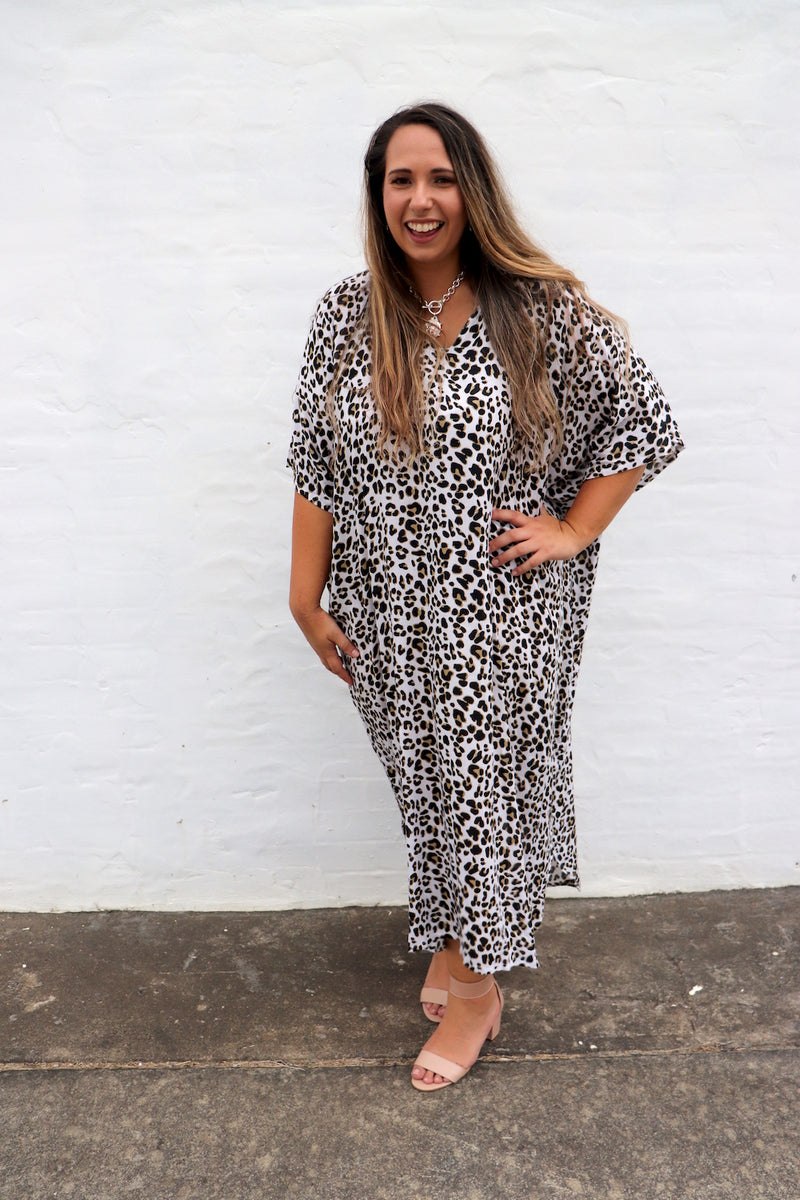 Long Kaftan In Black Leopard