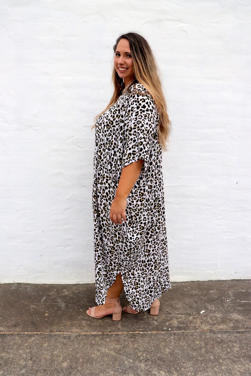 Long Kaftan In Black Leopard