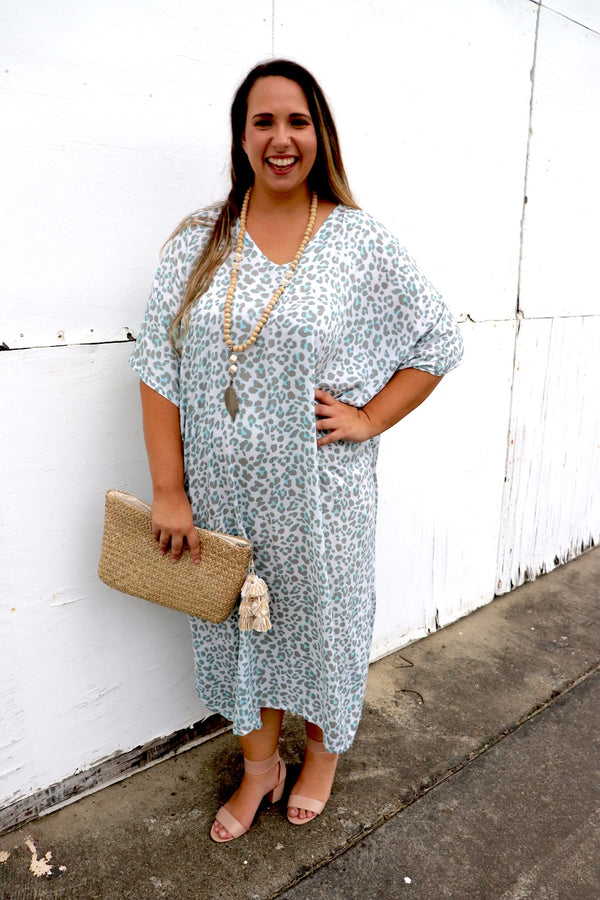 Long Kaftan In Sky Blue Animal