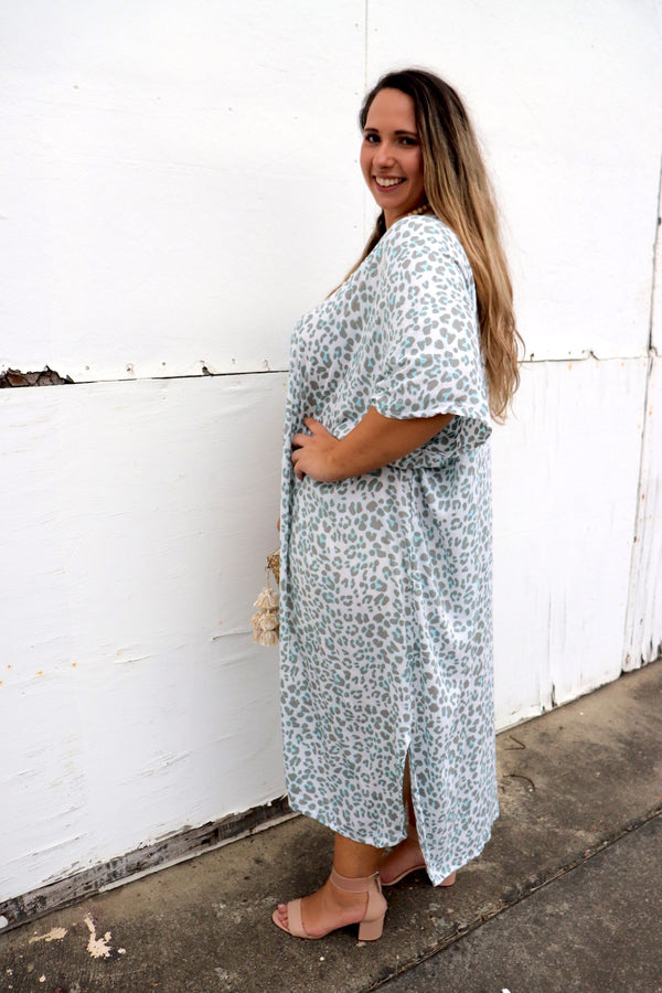 Long Kaftan In Sky Blue Animal