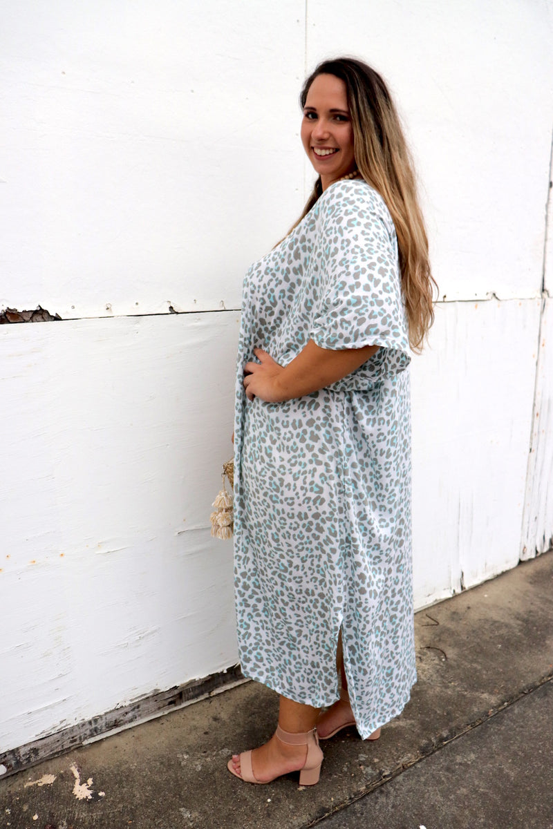 Long Kaftan In Sky Blue Animal