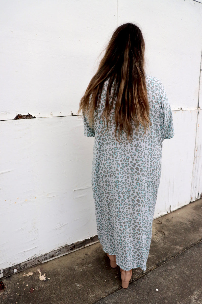 Long Kaftan In Sky Blue Animal