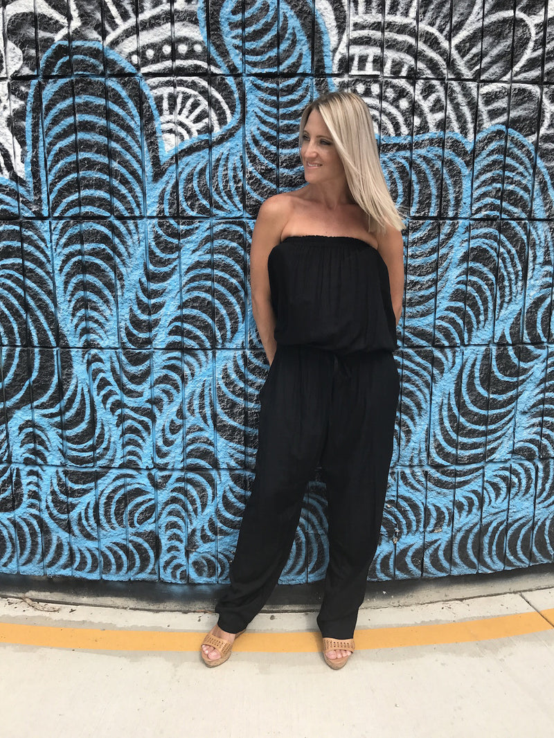 Living It Up Long Jumpsuit In Black