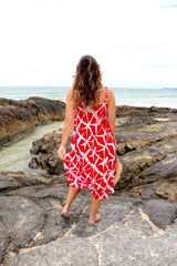 Short Swing Dress In Red Bamboo