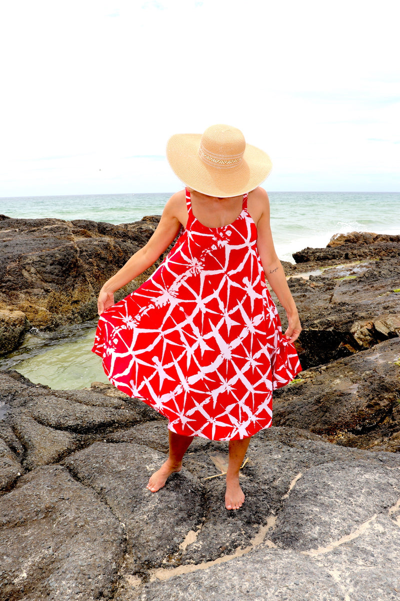 Short Swing Dress In Red Bamboo