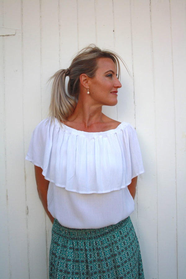 Love The Frill On Or Off the Shoulders Top In White