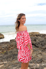 Holiday Dreaming Short Beach Dress/Top In Zebra Red