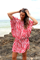 Holiday Dreaming Short Beach Dress/Top In Zebra Red