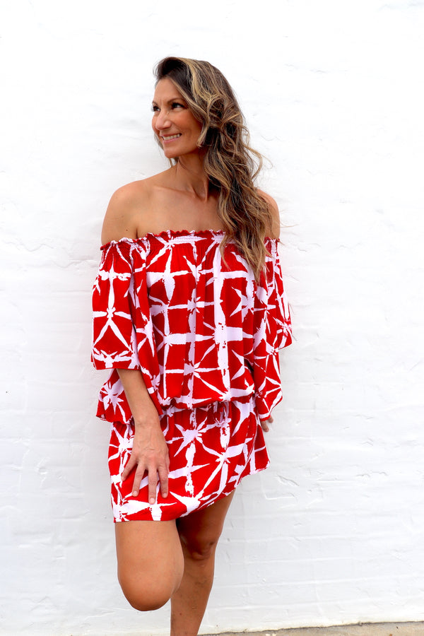 Holiday Dreaming Short Beach Dress/Top In Bamboo Red