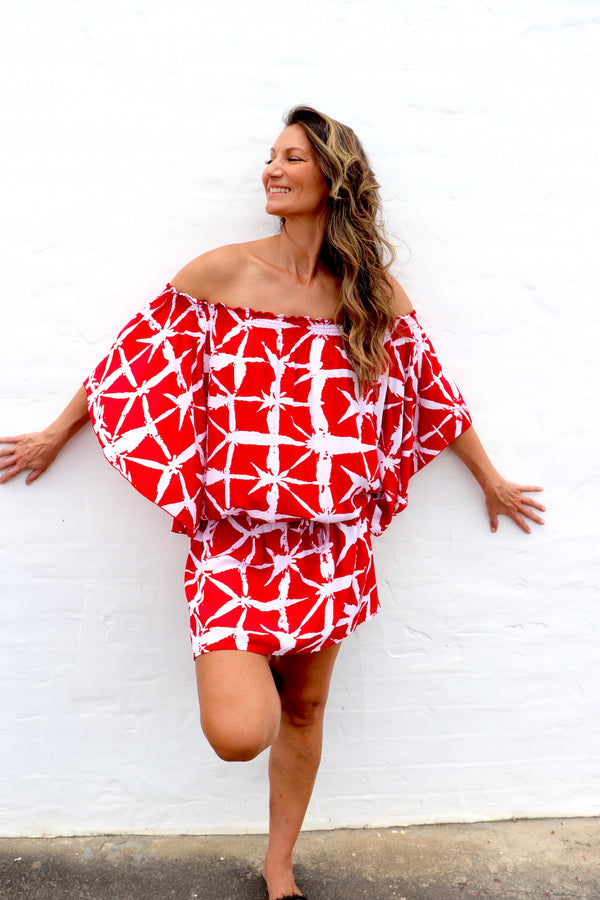 Holiday Dreaming Short Beach Dress/Top In Bamboo Red