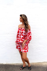 Holiday Dreaming Short Beach Dress/Top In Bamboo Red