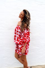 Holiday Dreaming Short Beach Dress/Top In Bamboo Red