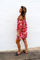 Holiday Dreaming Short Beach Dress/Top In Bamboo Red