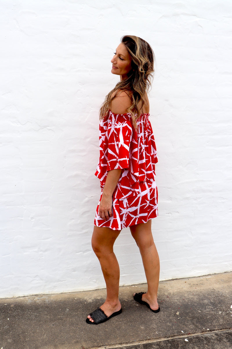 Holiday Dreaming Short Beach Dress/Top In Bamboo Red
