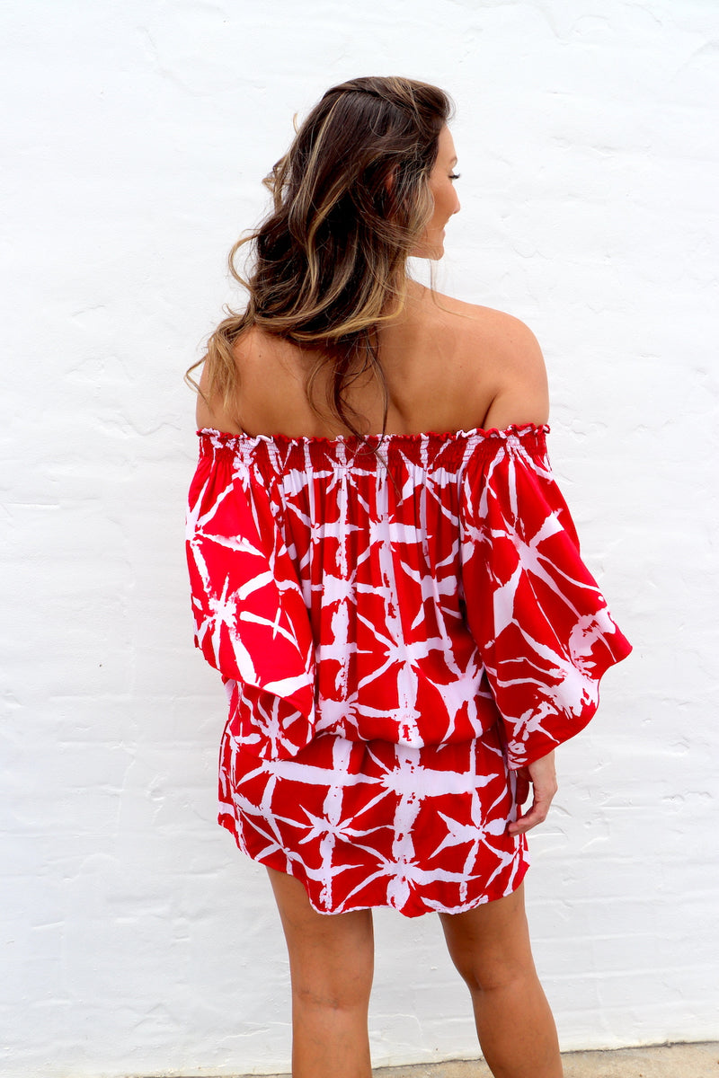 Holiday Dreaming Short Beach Dress/Top In Bamboo Red