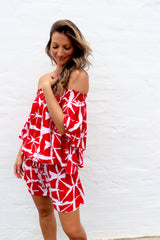 Holiday Dreaming Short Beach Dress/Top In Bamboo Red