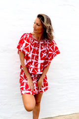 Holiday Dreaming Short Beach Dress/Top In Bamboo Red