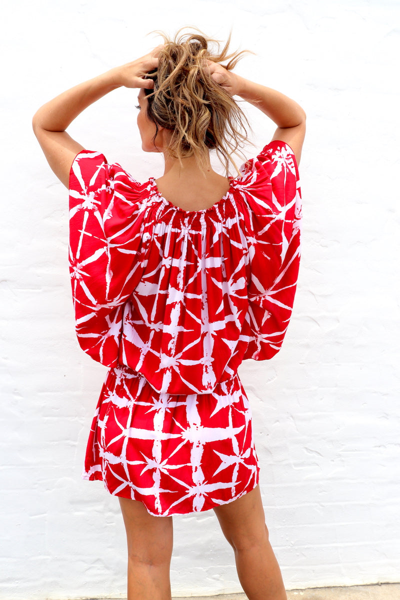 Holiday Dreaming Short Beach Dress/Top In Bamboo Red