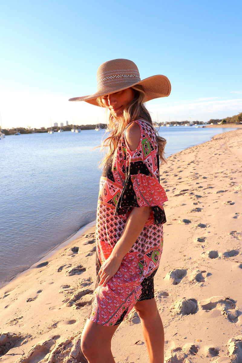 Santorini Shift Dress in Pink & Chocolate