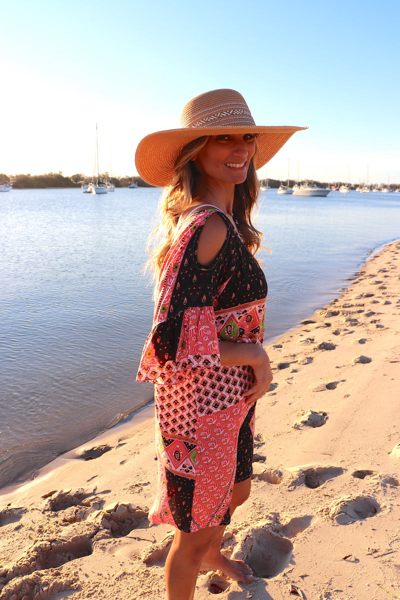 Santorini Shift Dress in Pink & Chocolate