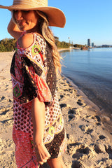 Santorini Shift Dress in Pink & Chocolate