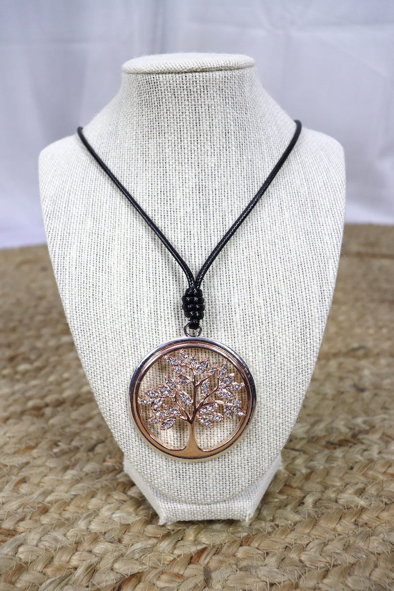 Silver/Gold Tree of life Long Faux Leather Necklace