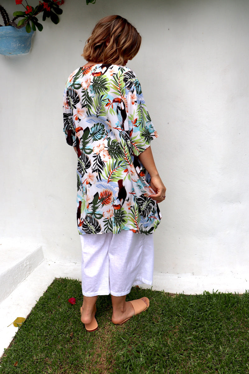 Short White Toucan Kimono