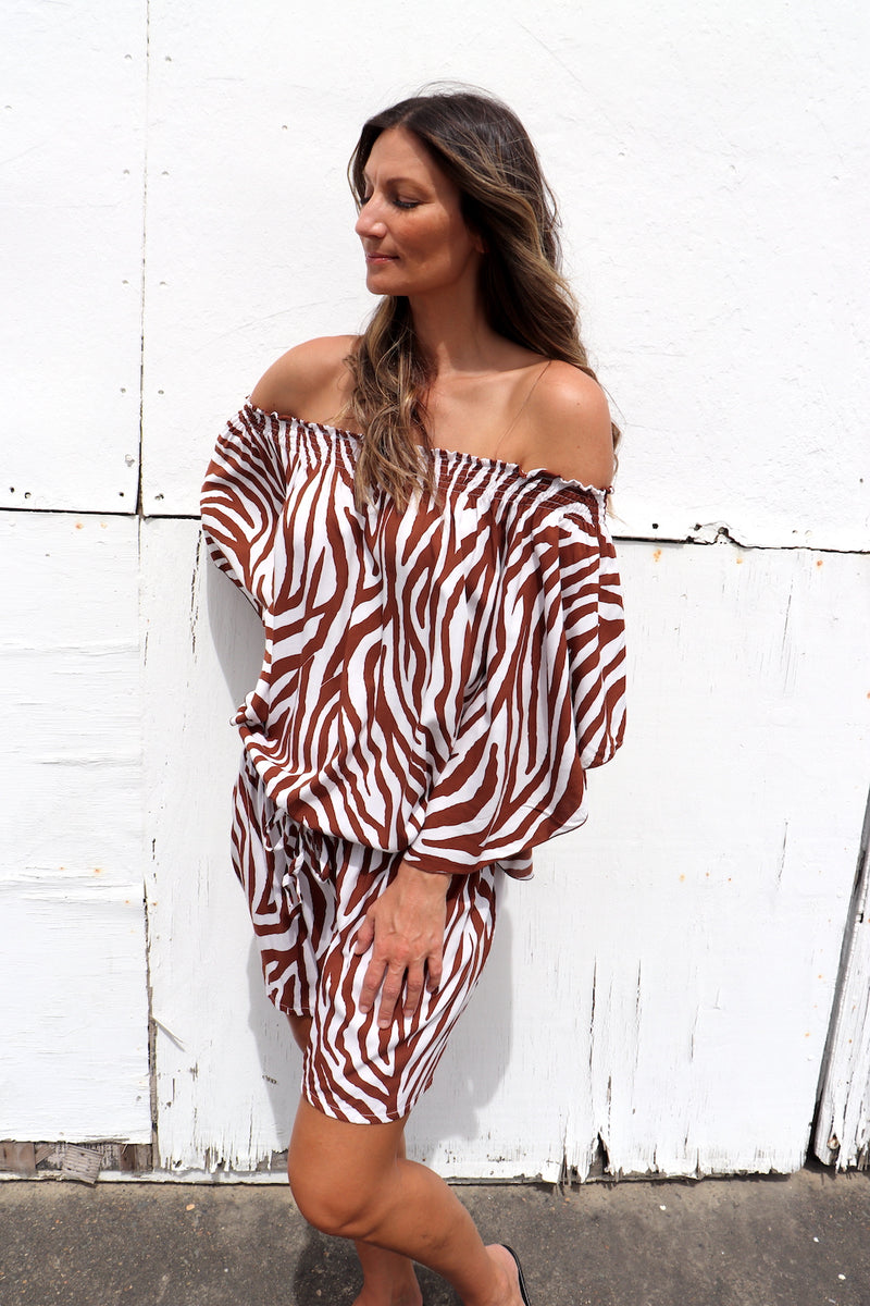 Holiday Dreaming Short Beach Dress/Top In Zebra Chocolate