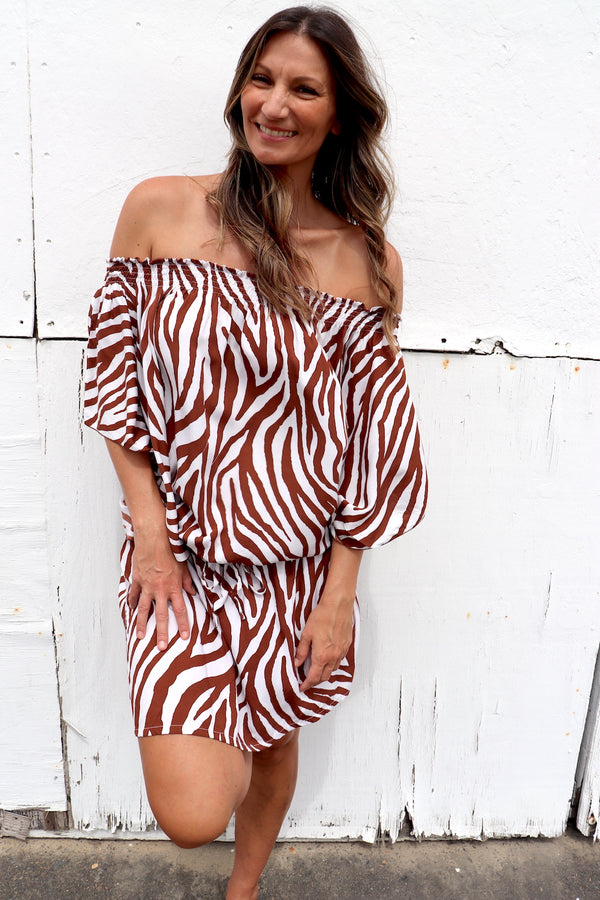 Holiday Dreaming Short Beach Dress/Top In Zebra Chocolate