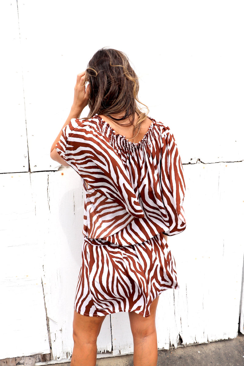 Holiday Dreaming Short Beach Dress/Top In Zebra Chocolate