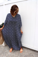 Long Kaftan In Metric Navy