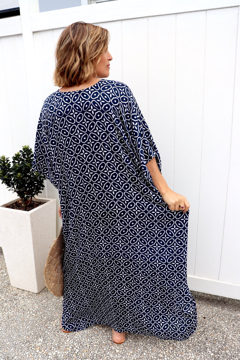 Long Kaftan In Metric Navy