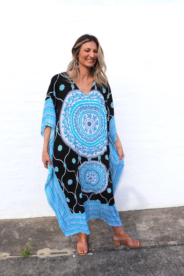 Bling Long Kaftan In Dazzling Blue