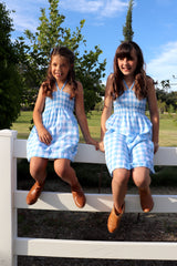 Girls Strapless Beach Dress in Cotton Gingham Sky Blue