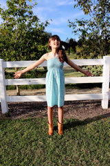 Girls Strapless Beach Dress in Cotton Gingham Mint