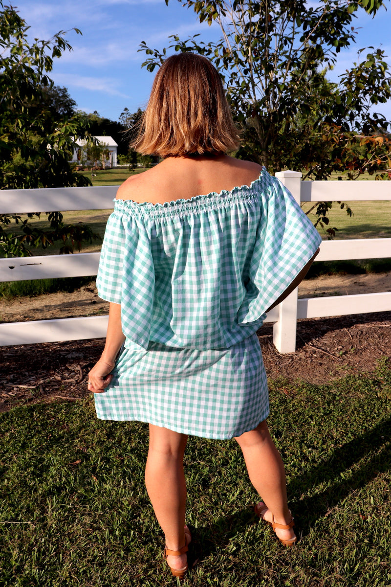 Holiday Dreaming Short Beach Dress/Top In Gingham Mint