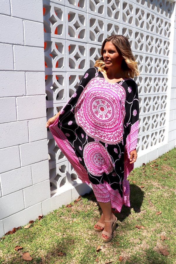 Bling Long Kaftan In Dazzling Pink
