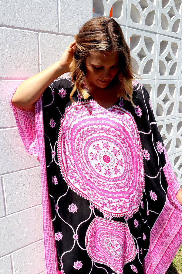 Bling Long Kaftan In Dazzling Pink