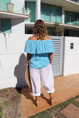 Love The Frill On Or Off the Shoulders Top In Ocean Blue