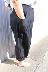 Harem Elastic Long Pant In Plain Black, White Or Taupe