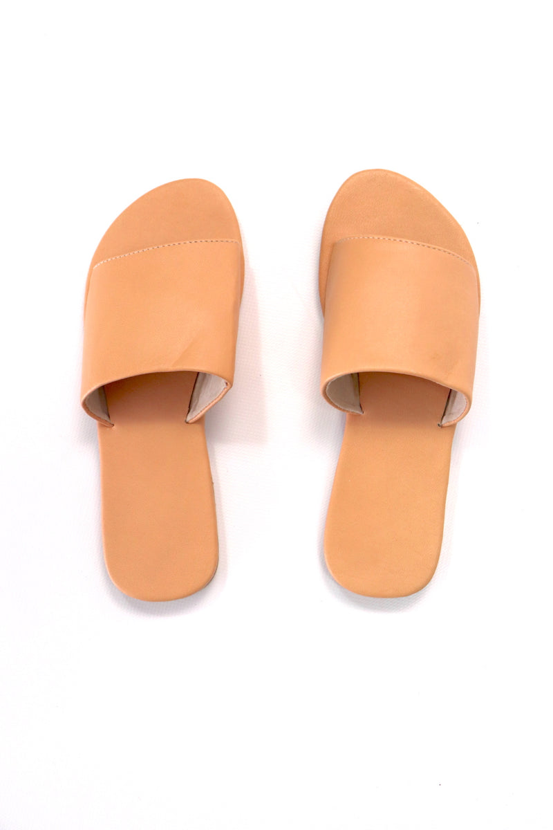 Plain Leather Slides In Skin